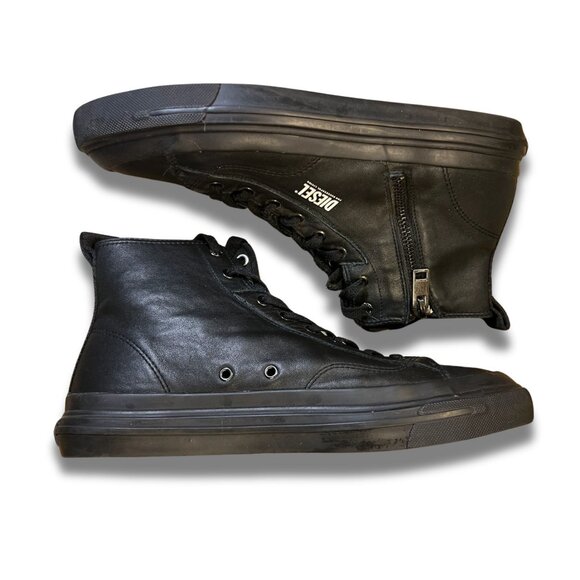 Diesel S-Athos DV Mid Black Leather High-Top Sneakers With Side Zipper Lace-Up C - Picture 5 of 10